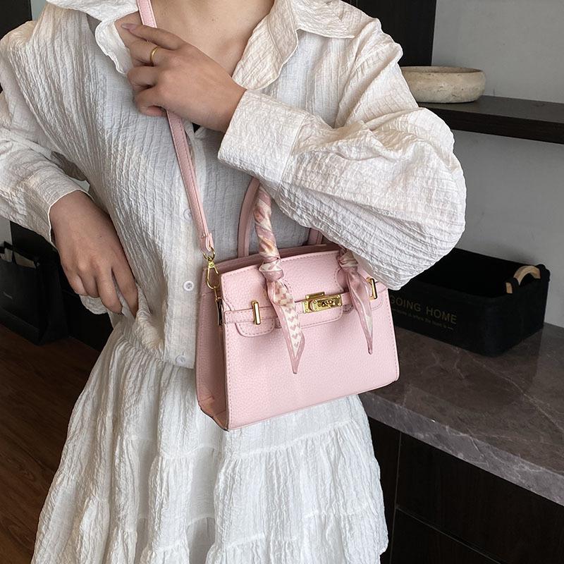 New high-end lychee pattern lock silk scarf portable shoulder women's bag