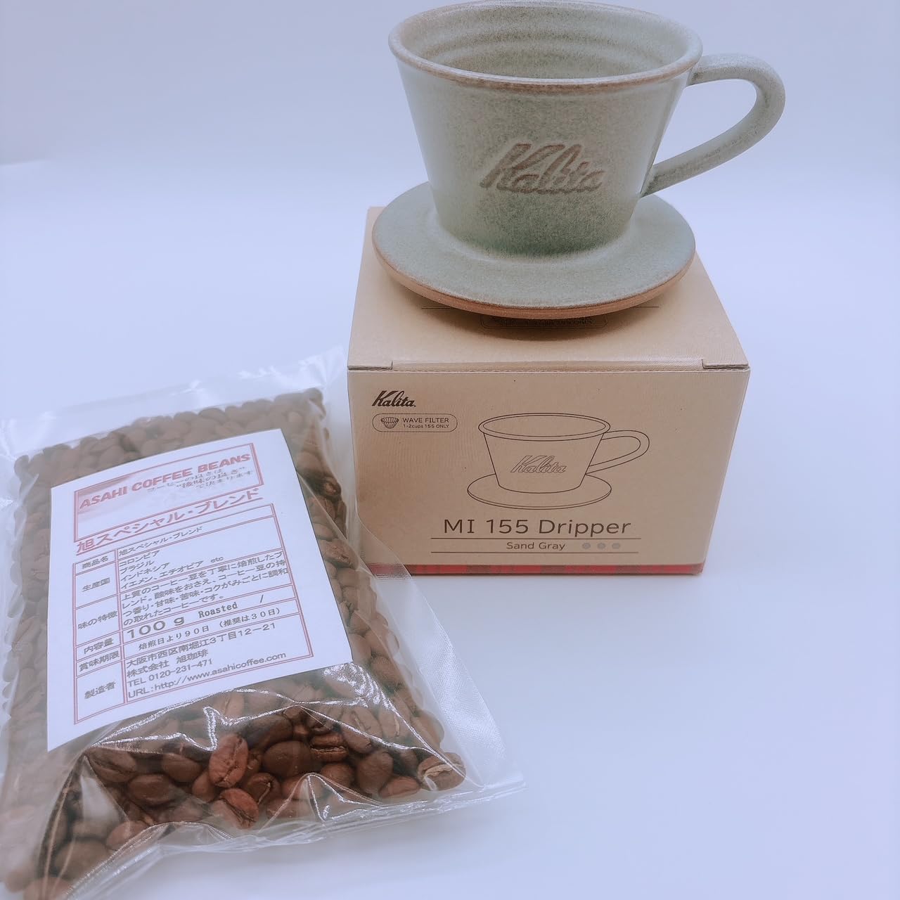 

Kalita MI155 Coffee Bean Kalita Mino Ware with Wave Cup Made in Japan Coffee Bean Set, Dripper, Ceramic, 1-2 Capacity, (Sand Gray, Set)