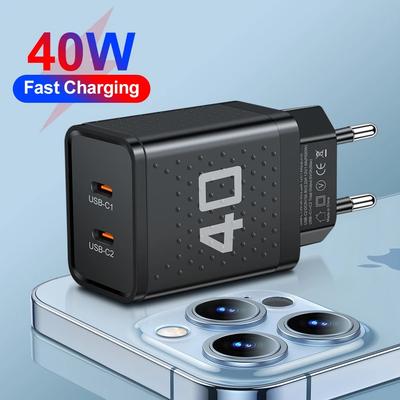 Total PD 40W 2 Ports USB C Chrager Fast Charger Type C For iPhone 14 15 Xiaomi Samsung  Quick Charge QC 3.0 Adapter