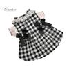 Cat Bowknot Dress Dog Round Neck Lace Patchwork Fake Pearls Decor Pet Plaid Print Princess Daily Wear