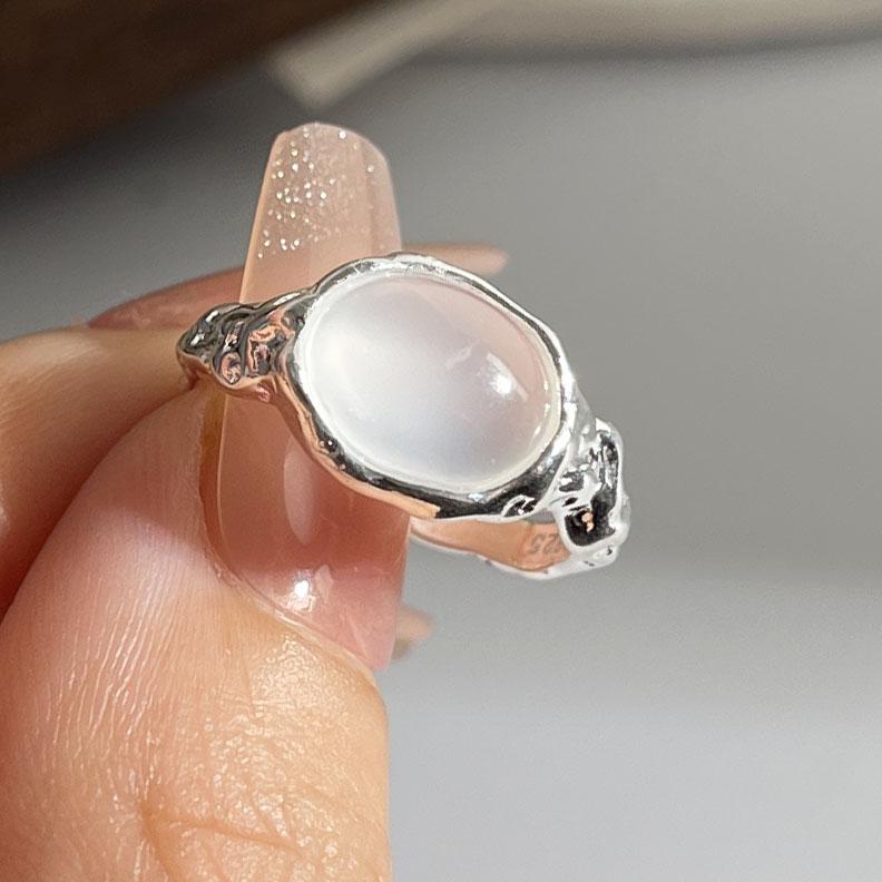 

925 Sterling Silver Rings for Women Couple Minimalist Handmade Simple Lace Stone Ring Fine Jewelry Gift Prevent Allergy resizable
