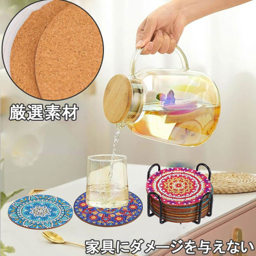 Diamond Art Coasters, Bead Art, Diamond Art DIY Beginner Decoration Gift, 5D Diamond Art Beginner Set, Art Craft Supplies, Gift with Holder, 8 Pieces