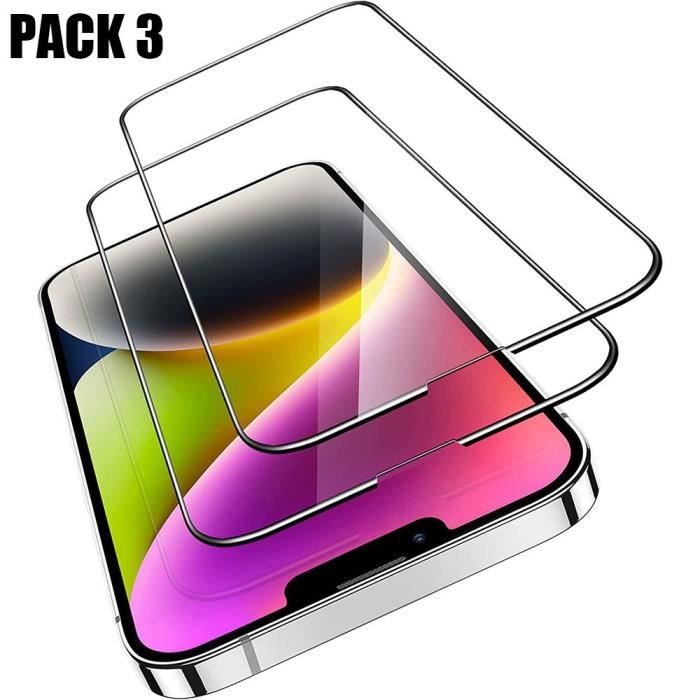 Verre Trempé Intégral pour iPhone 14 (6,1") Pack de 3 Vitres Noir Anti-trace