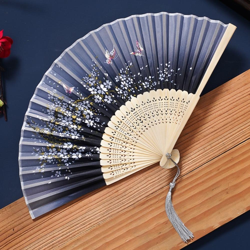 Butterfly Tassel Folding Fan Chinese Style Handheld Fan Ancient Bamboo Fan Hanfu Accessories