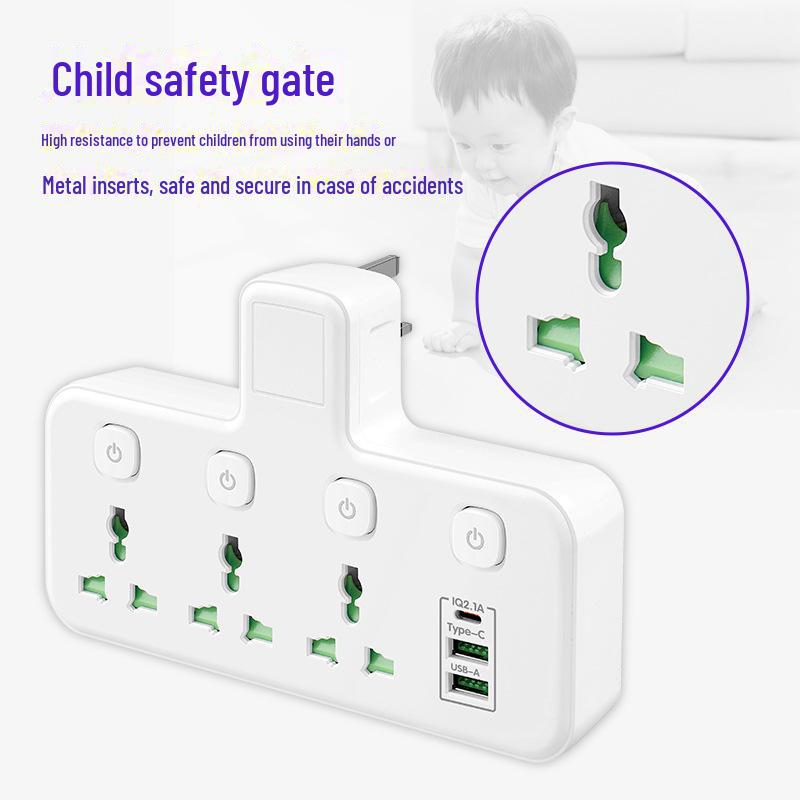 "Multifunctional USB Power Socket: UK, EU, US Standards, 220V"