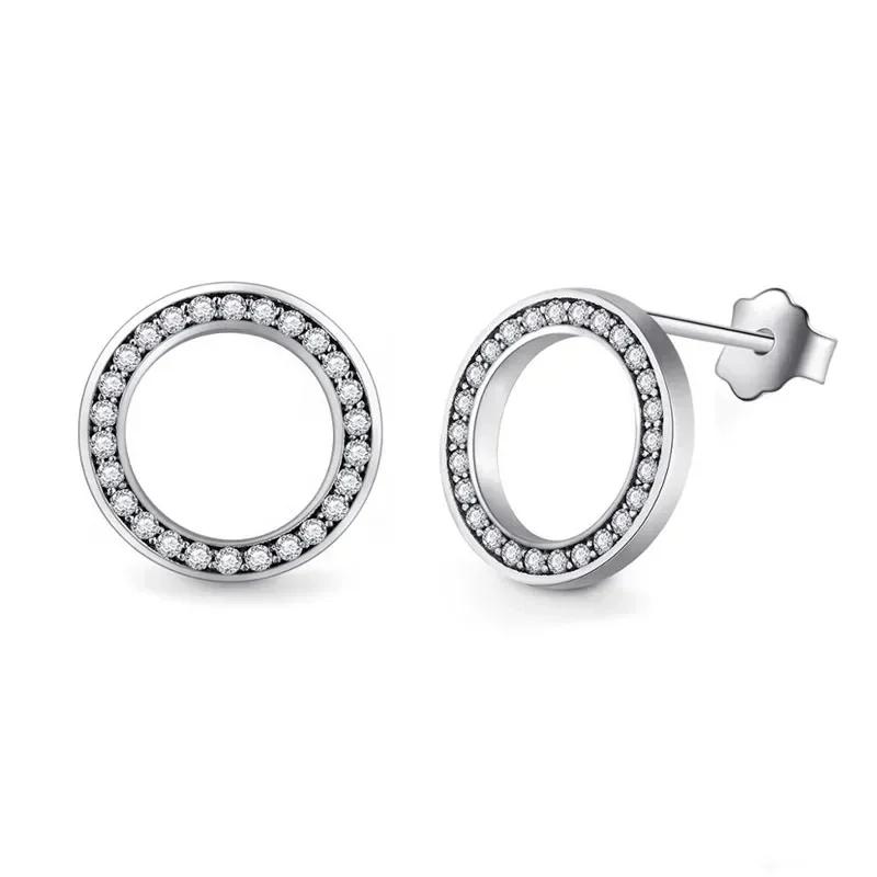 New Temperament Sweet Circle Stud Earrings for Girls Full Paved Shiny CZ Stone Delicate Women's Gift Trendy Zircon