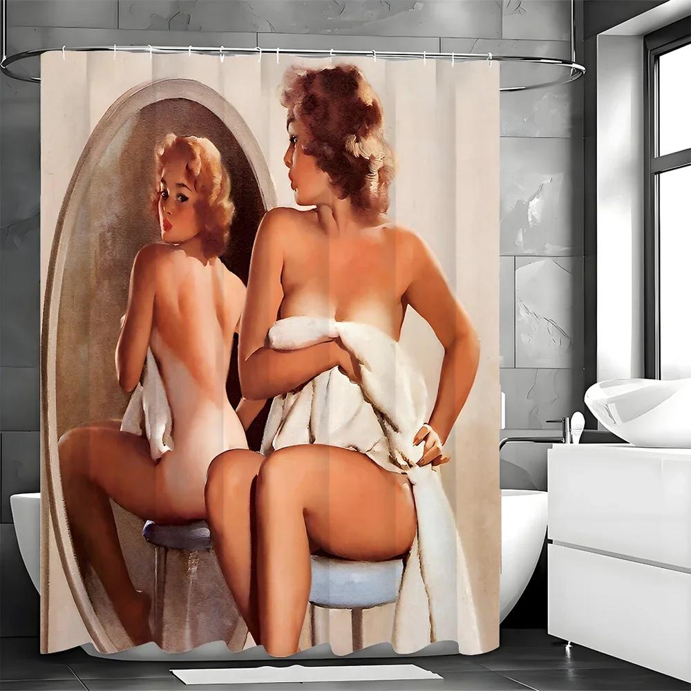 Sexy Women's Shower Curtain, Bathroom Decorative Shower Curtain, Waterproof Shower Curtain with Hooks