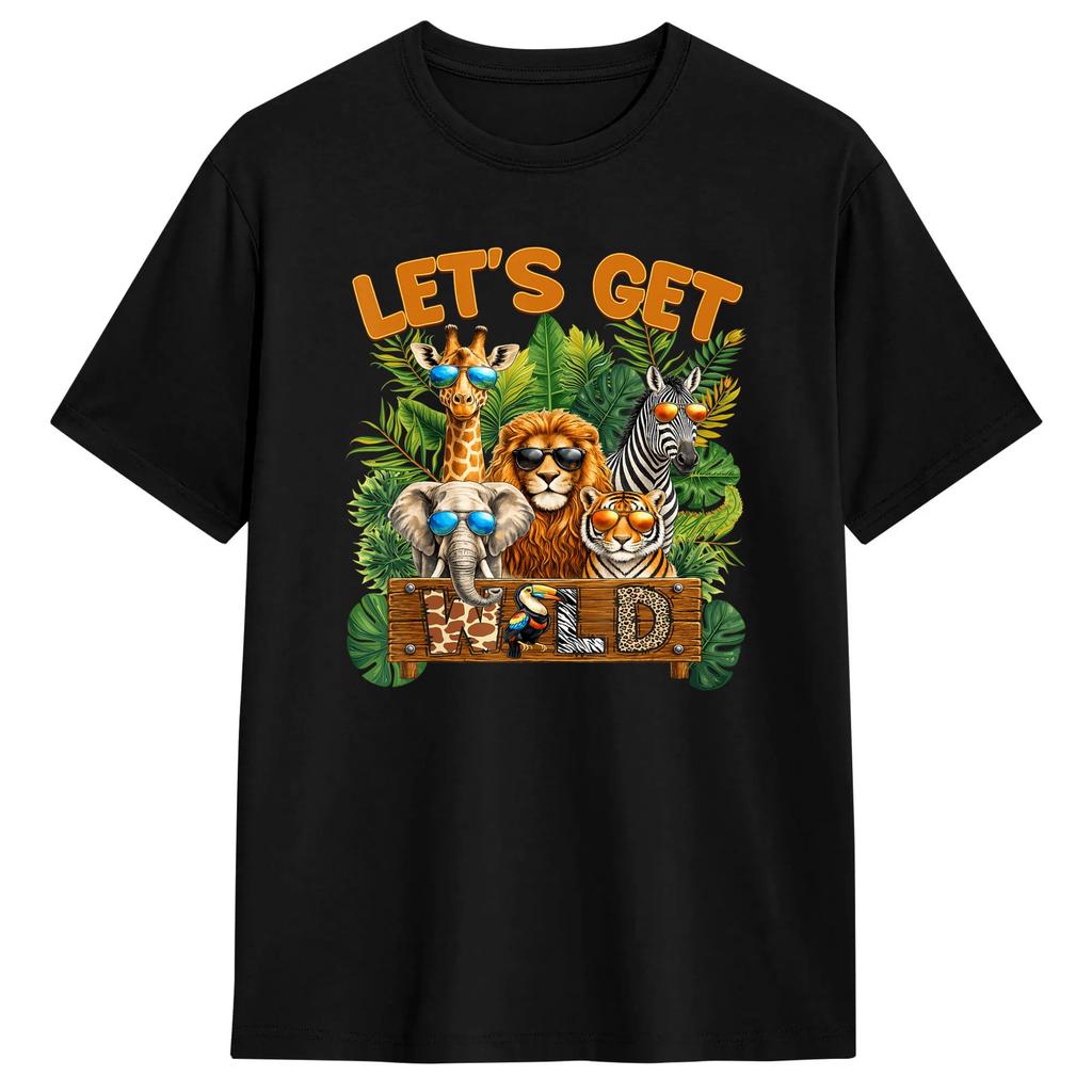 T-Shirt Lets Get Wild Safari Animals Wildlife Jungle Novelty Pure Cotton Tee Shirt Short Sleeve T Shirt Round Neck Tops