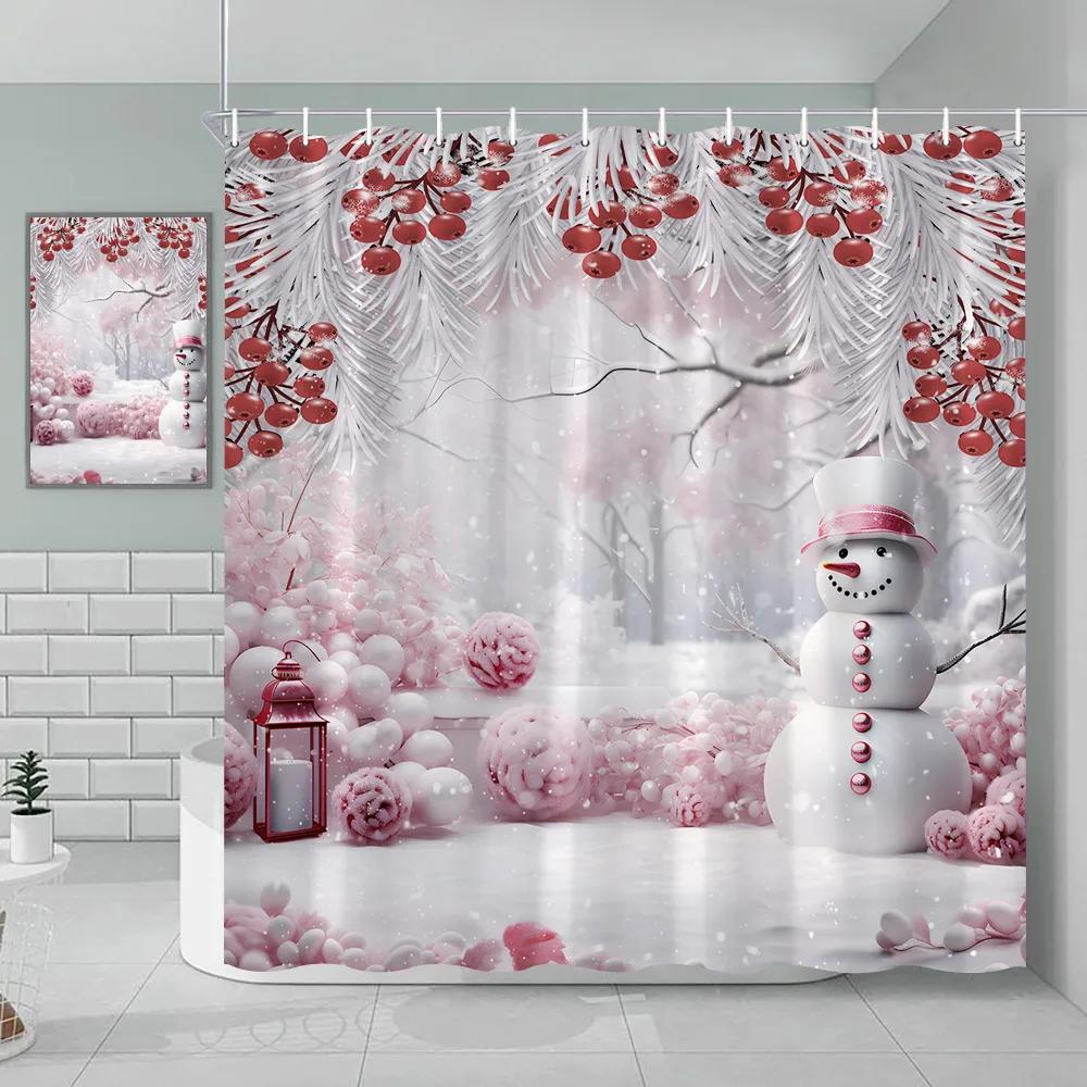 

Рождественская шторка для душа Розовый снеговик Санта Клаус Животное Рождественская елка Олень Фламинго Кошка Собака Рождественский шар Украшение для ванной 90x180cm-35x70in
