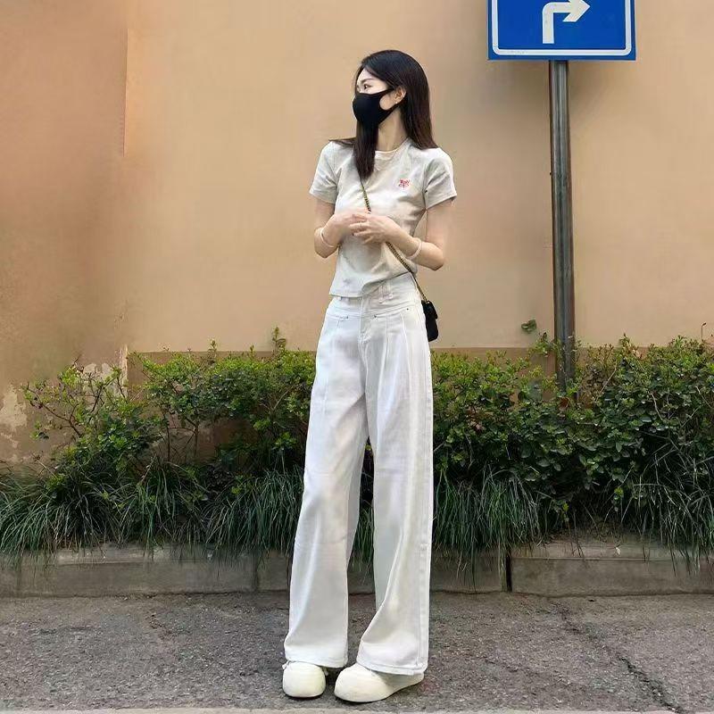 

Женские белые джинсы с высокой посадкой, плиссированные, с широкими штанинами - Стройнящие, универсальные брюки длиной до пола для весны/лета Extra Small белый