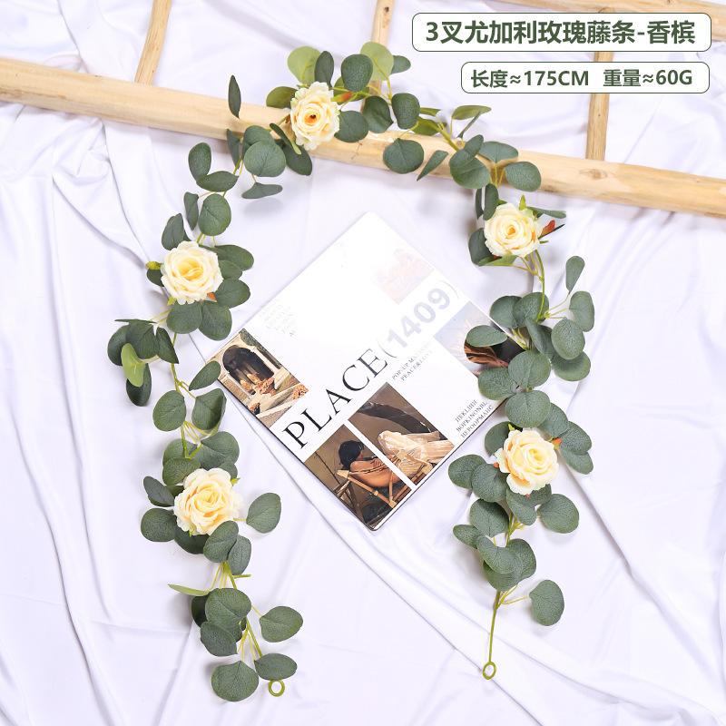 

White Silk Fake Flower Decoration Wall Hanging Wound Flower Vine Eucalyptus Vine High Imitation French Rose Vine