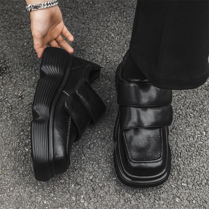 men fashion platform shoes punk rock dress black stylish genuine leather shoe  designer sneakers square toe footwear zapato