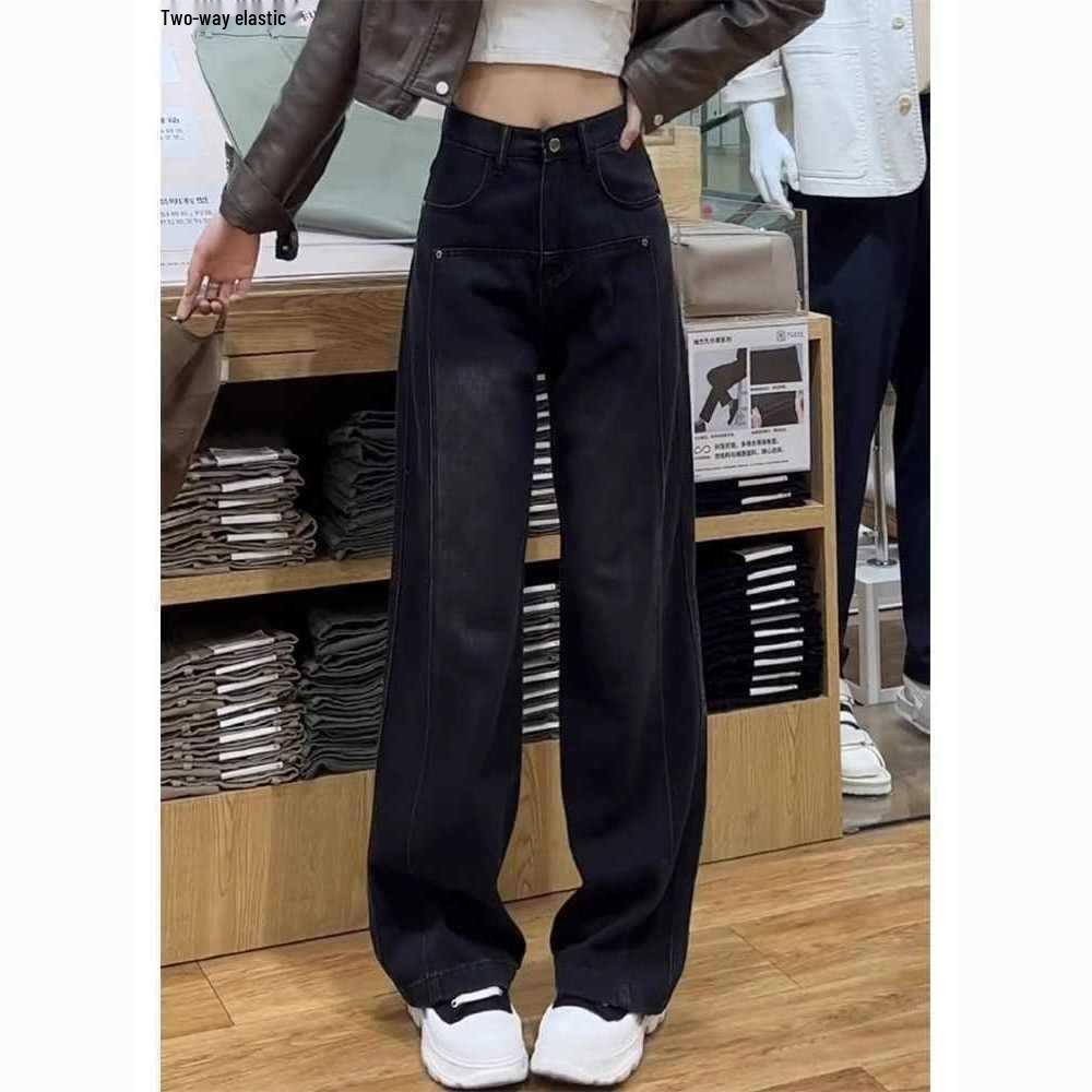 

Women s High-Waist Black-Grey Straight-Leg Jeans, Autumn/Winter 2025 - Plus Velvet, Pear-Shaped, Loose Fit, Slimming Wide-Leg Pants 2XL