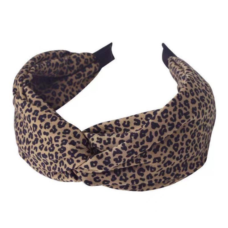 Wide Crossover Leopard Headband-Korean-Inspired Minimalist Woven Fabric,Fashion Hair Accessory&Practical Face-Wash Band