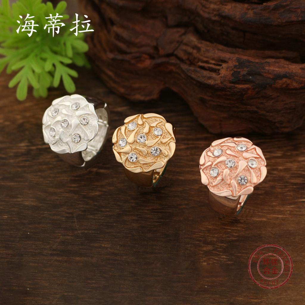 Diamond rose elastic ring, women's fashion high-end enamel rose ring