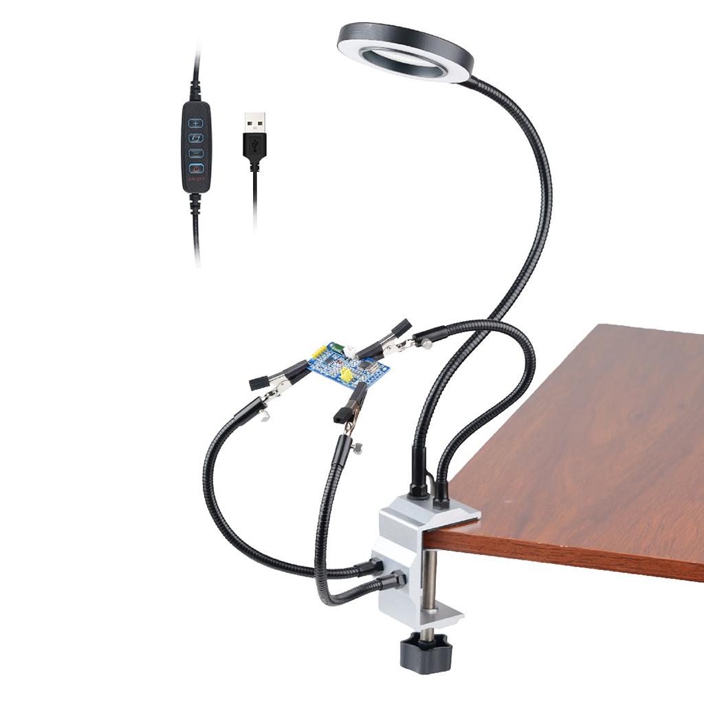 Helping Hands Soldering Third Hand PC-B Holder Tool LED Lighted Magnifying with 4 Flexible Arms Electronics Repair