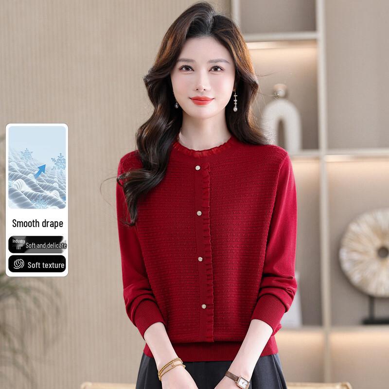 Snowflying Women s Lace Trim Round Neck Knit Sweater M
