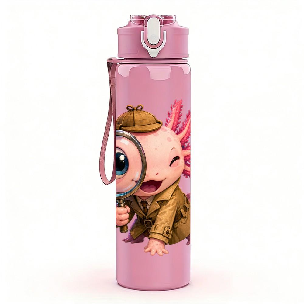 1PC Magnifying Glass Boy Character Pattern 750ml Color Plastic Sports Water Bottle Leakproof Flip Straw Lid Suitable for Sports Office Home Use