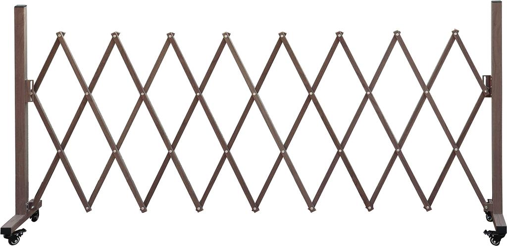 2m Wide Aluminum Stretch Fence with Casters on Both Sides, Wood Grain Accordion Style, Garden Gate (ALSF-2CAS-2M)