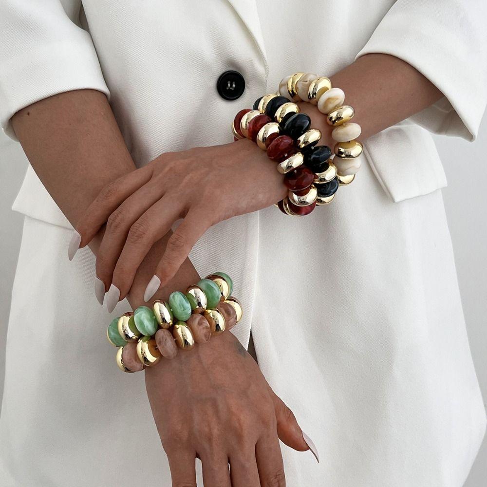 Round Beads Resin Bead Bracelet Multicolor Beaded Wristband Bohemian Jewelry  Gift for Women