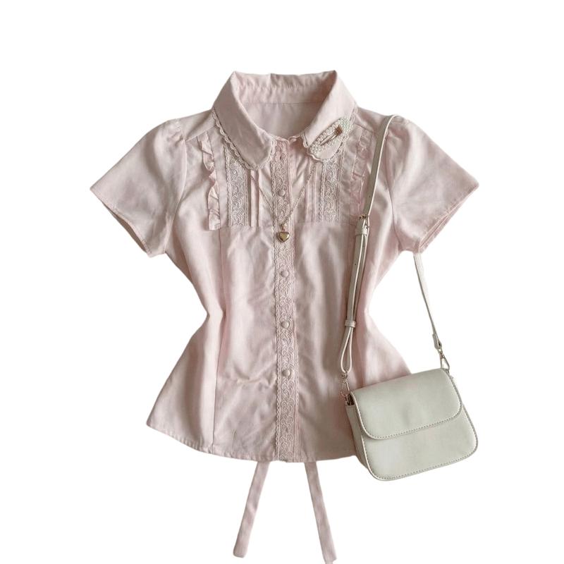 La Chapelle Elegant Spliced Short Sleeve Women s T-Shirt M розовый