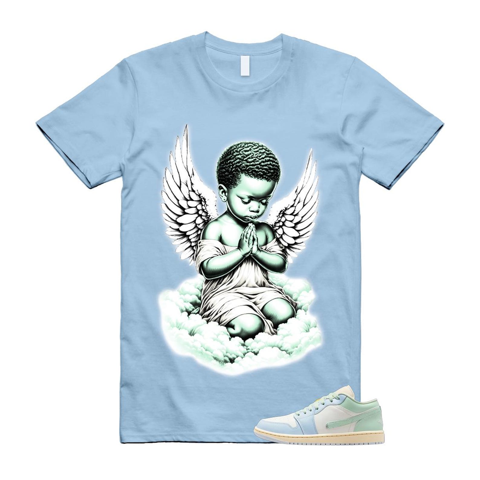 1 Sail Jade Aura Muslin White Ice Blue Mint T Shirt Match ANGEL 3XL