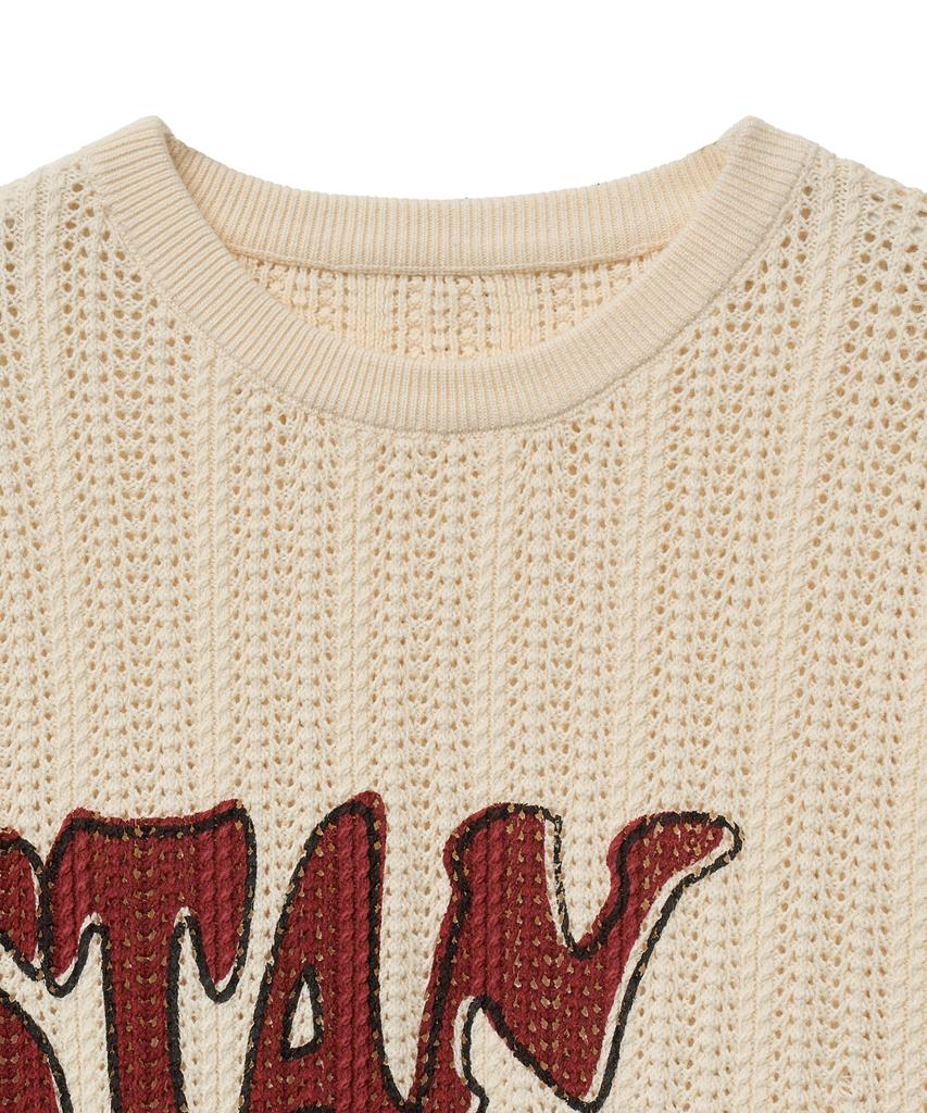 STANDARDERROR 87-Stan190 Country Oversized Color Block Lettering Knit Ivory