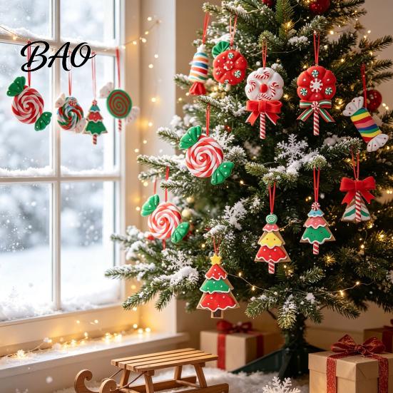 Holiday Gift Tags 16 Pcs Christmas Lollipop Ornaments, Red Green Striped Peppermint Swirl Candy Cane Reusable Ornaments Hanging Decoration,