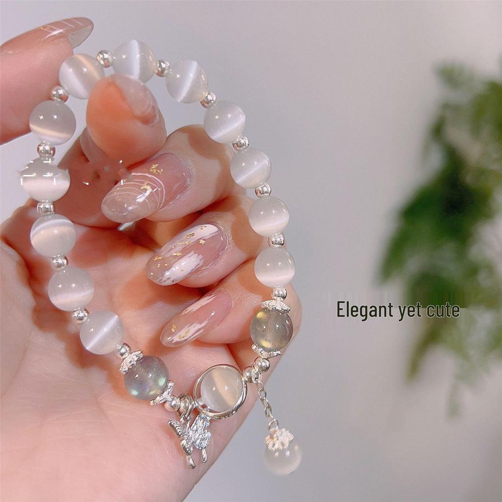 Douyin Influencer Cat's Eye Stone Blue Moonstone Peace & Joy Pendant Bracelet - Ideal Gift for Students & Best Friends