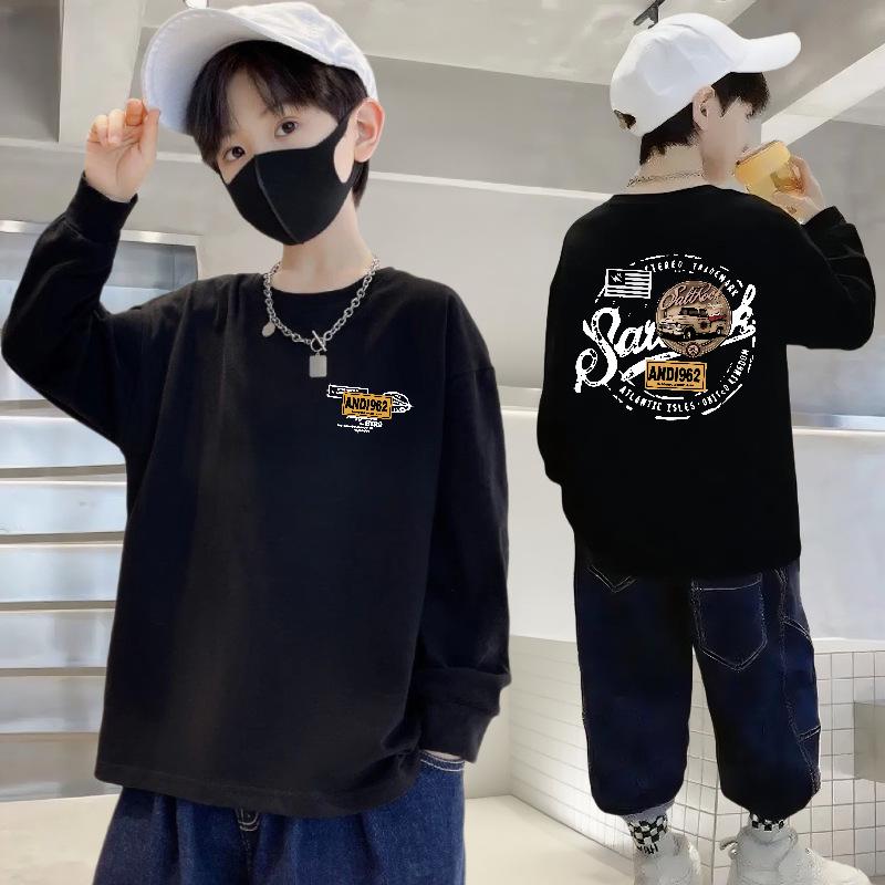 Boys' 100% Cotton Long-Sleeve Round Neck T-Shirt - Autumn Casual Sportswear