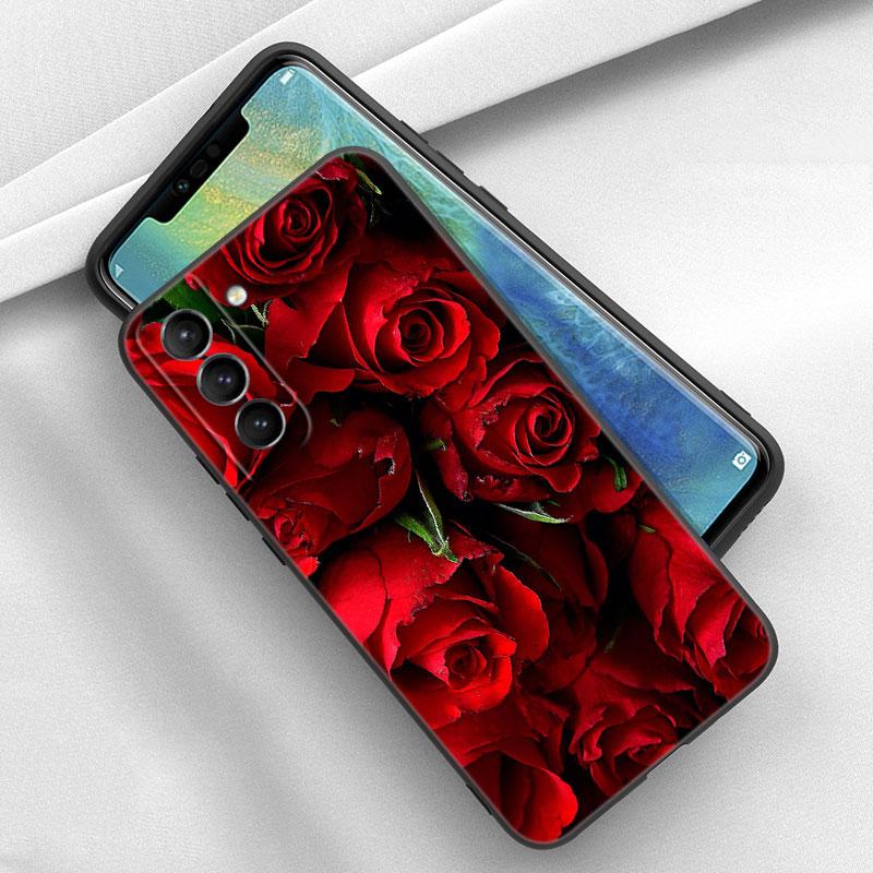 Husă de telefon cu flori de trandafir roșu strălucitor pentru iPhone Samsung Galaxy Redmi Xiaomi Oppo OnePlus Note SA 7 8 9 10 11 12 13 14 20 21 22 23 53 54 Pro Max Ultra