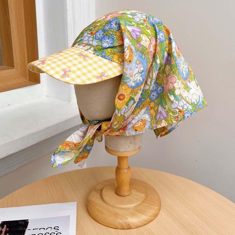 Plaid Headscarf Baseball Hat Floral Triangle Headscarf Hat Driving Scarf Peaked Cap  Summer Outing