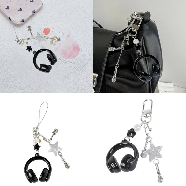 Vibrant Headphone Charm Keychain Keyring Phone Chain Featuring Musical Notes For Birthday Presents and Decorations