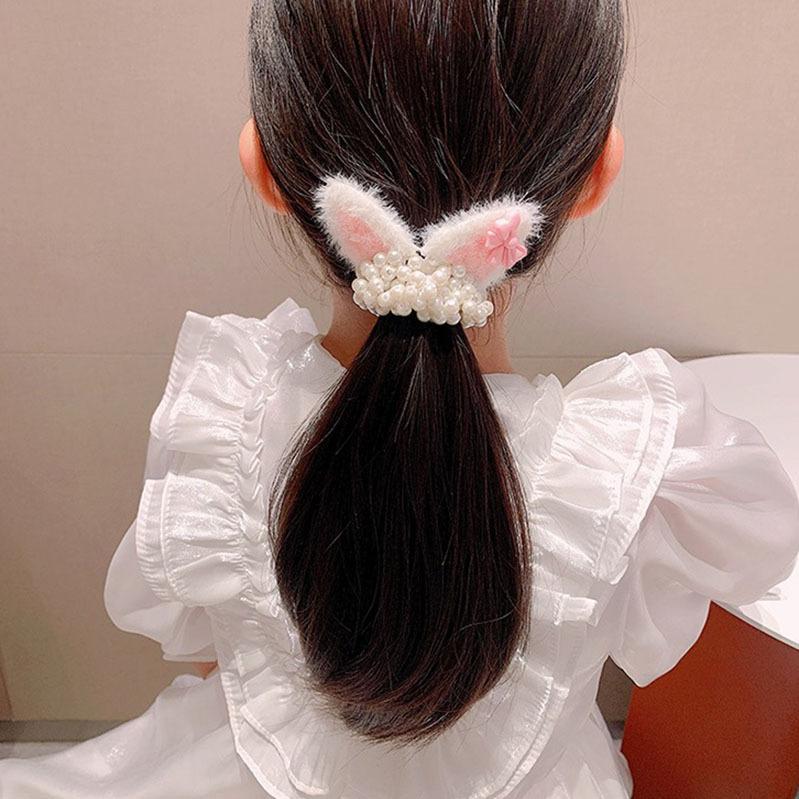 1PCS Cat Ear Pearl Girls Cute Kids Elastic Hair Bands Children Hair Ties Princess Hair Accessories Baby Headwear