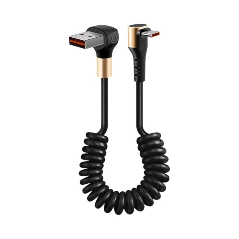 Quick Power Cable Reinforced Spring USB To Type C 90 Degree Angled End Plastic Texture Suitable for Portable Devices