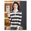 Women's Half-open Zipper-lapel Sweaters, Autumn-winter Striped Turtleneck Tops, Loose and Skinny Knits