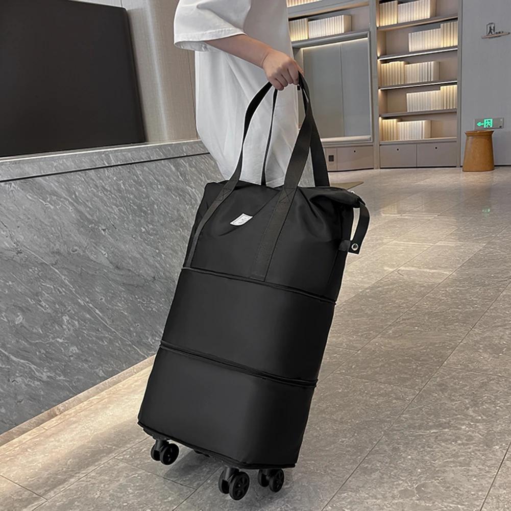 Collapsible Trolley Bag with Wheels Luggage Rolling Bags Large Capacity Dry-Wet Separation Unisex Business Trip Bag
