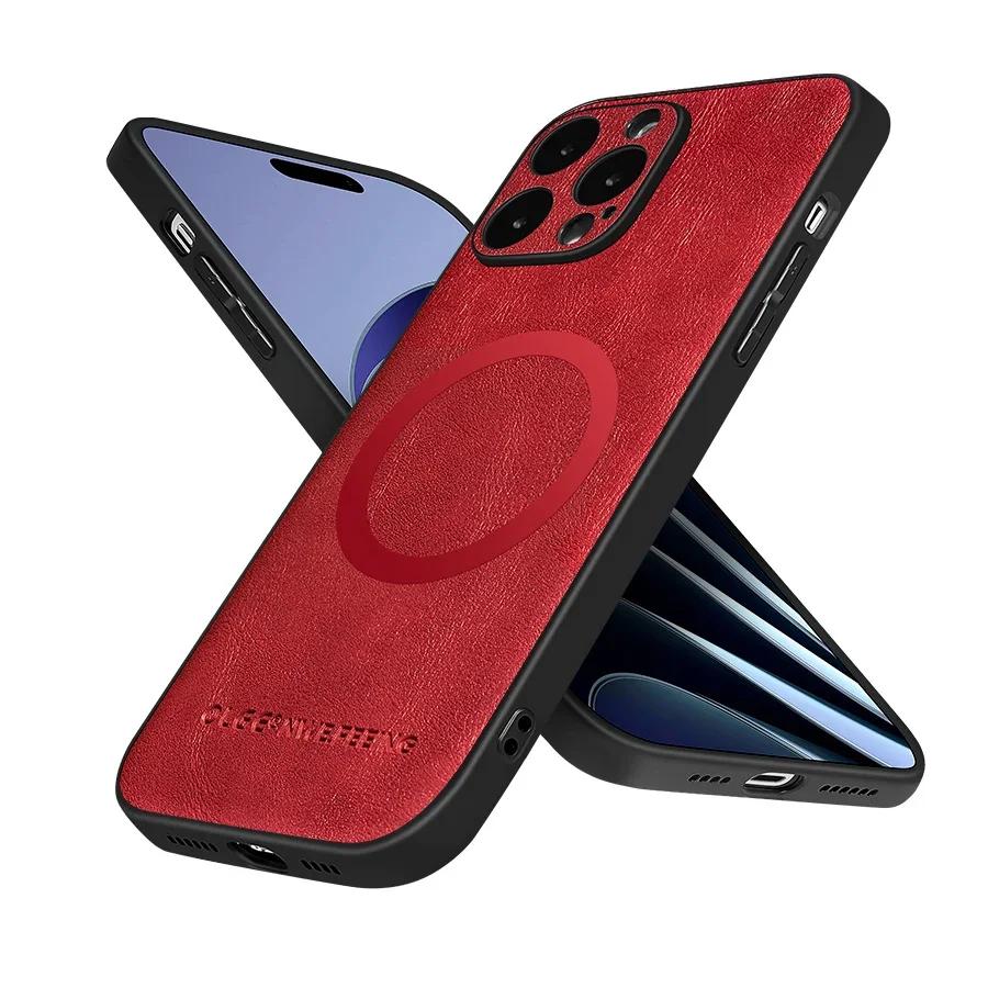 

Чехол Magsafe Magnetic для iPhone 16 15 Pro Max 16E 14 13 12 11 Pro X XR Xs Max 7 8 Plus SE 2022 из искусственной кожи силикон For iPhone 16E кларет