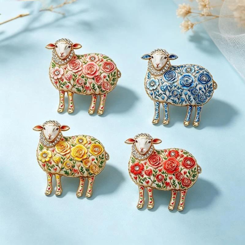 Premium Alloy Rose Flower Goat Brooch Hypoallergenic Unisex Lapel Pin for Year of Goat Celebration Office Party Gift