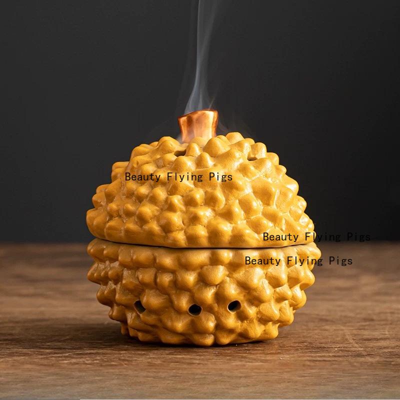1pc Ceramic Incense Burner, Orange/Persimmon/Durian Shaped Incense Burner, Temple Sacrificial Supplies Feng Shui Accessories