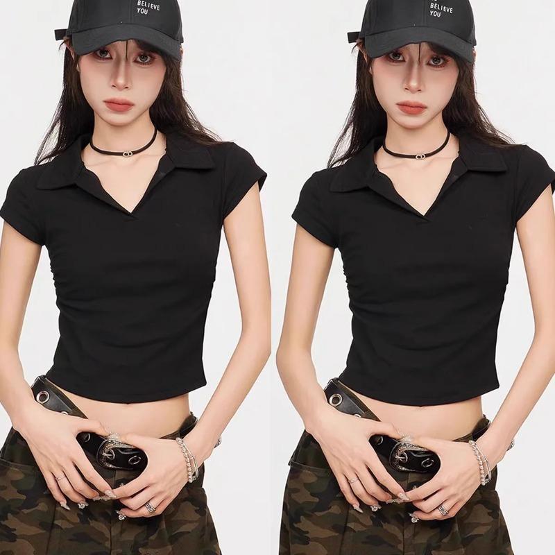 Cotton Summer Sexy Women's T Shirt Skinny Slim Basic Solid Crop Short Sleeve TShirtCasual Tee Women
