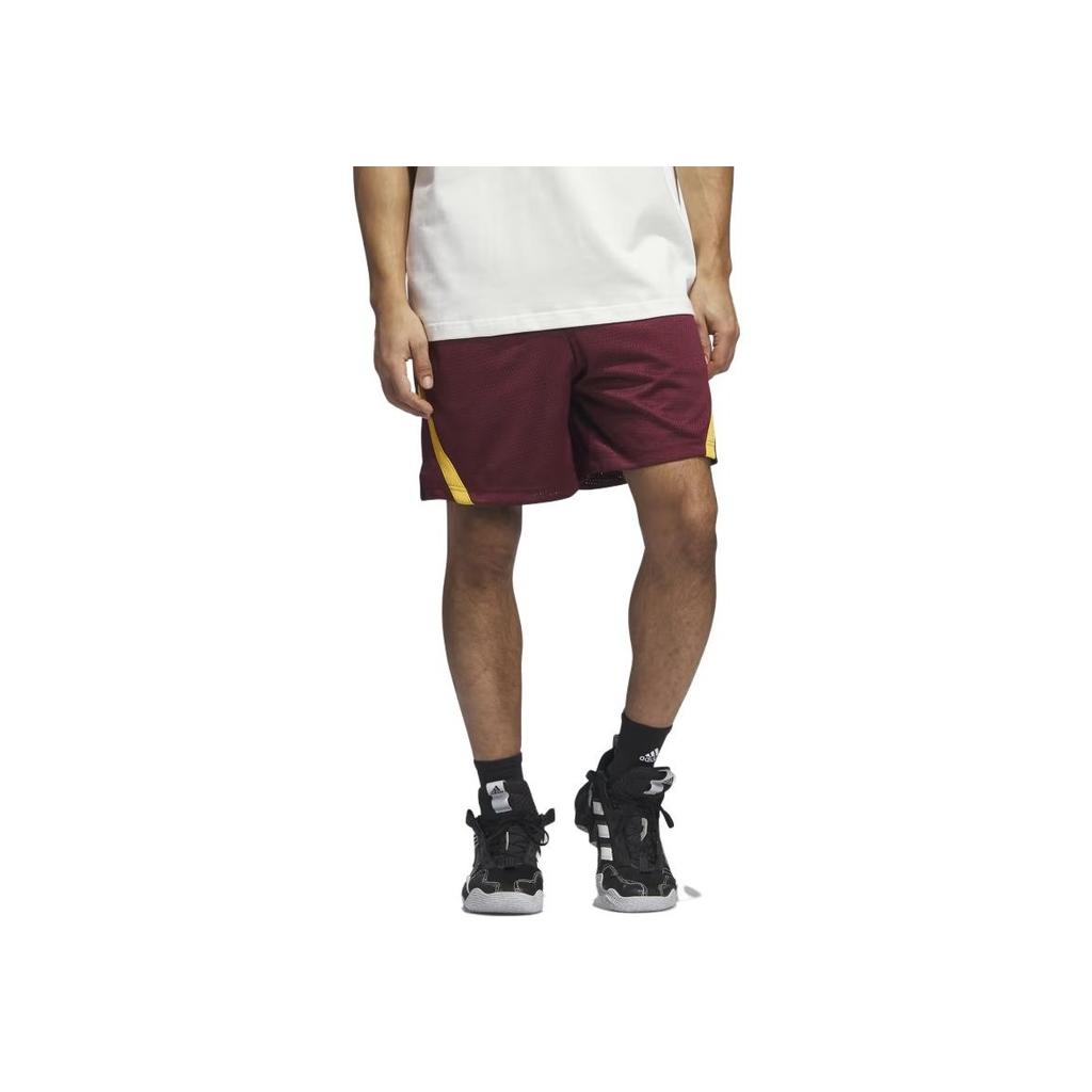 adidas Mesh Breathable Side Pocket Hem Slit Tie Casual Shorts Men Shorts Dark-Red IM4207