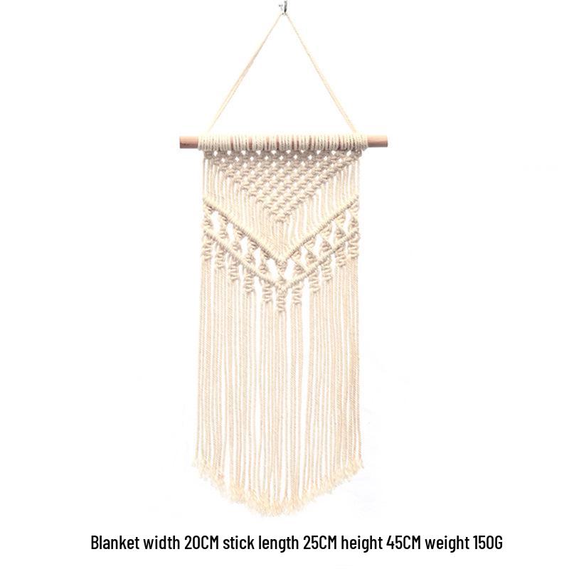 Bohemian Handwoven White Cotton Rope Tapestry - Retro Style Decorative Wall Hanging for Bedroom or Home