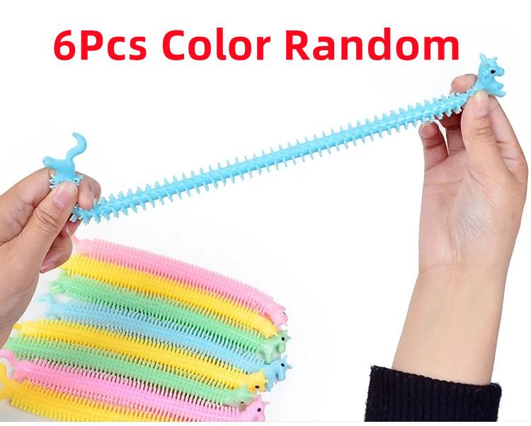 3-6pcs TPR Caterpillar Lara Bracelet Decompression Venting Elastic Lamian Noodles Strip Soft Tool Decompression Kneading Toy