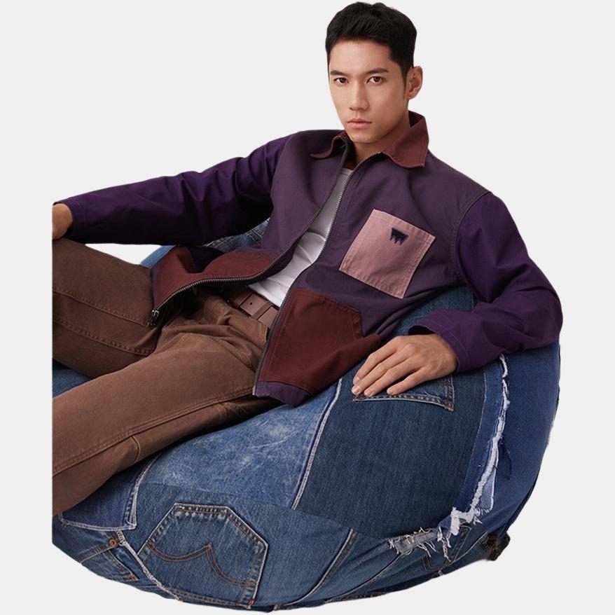 Giacca di jeans a maniche lunghe Levis Skate Series con toppa di velluto a forma di pipistrello sul colletto, vestibilità ampia, giacche da uomo, viola A5732-0002