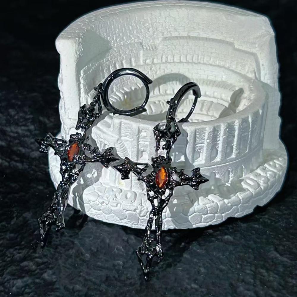 Jedinečné nepravidelné náušnice s křížkem ze zirkonů Vintage tmavě gotický punkový styl Šperk Dárek pro unisex