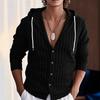 Camicia casual da uomo a tinta unita a maniche lunghe con cappuccio e cardigan con coulisse