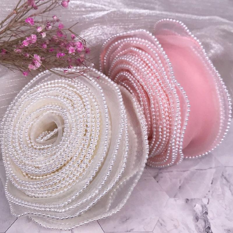 10 Yards Pearl Beads Wavy Edge Tulle Mesh Ribbon Trim DIY Clothing Dress Crafts Lace Fabric For Party Wedding Background Decor