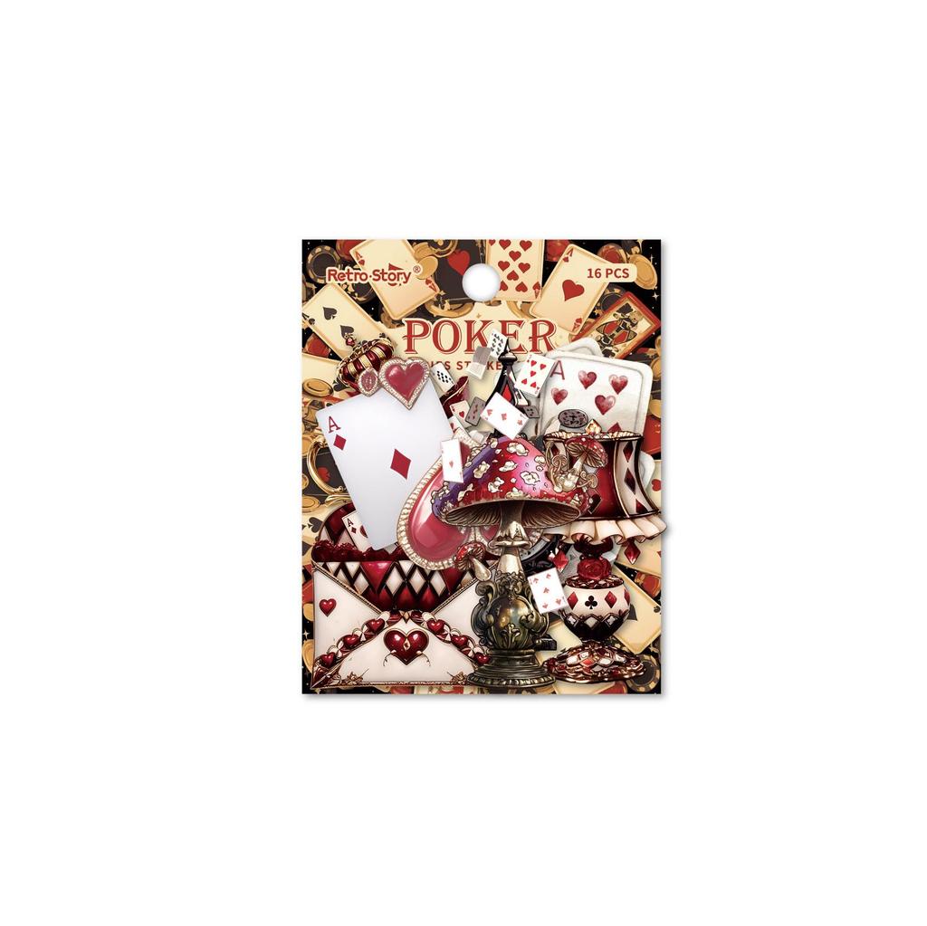 RetroStory Vintage Playing Cards Sticker Pack - 16 Sheets, 6 Styles for Journaling and DIY Decorations.
