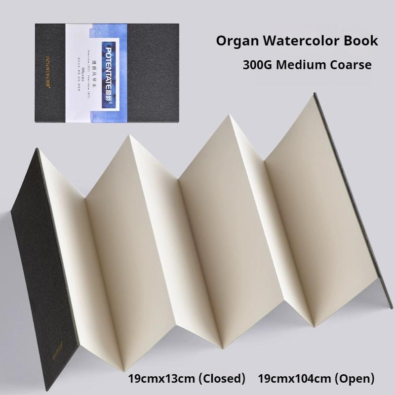 POTENTATE 300Gsm Watercolor Folded Drawing Pad Organ Sketchbook Notebook Cold Press Paper Portable Travel Hand-painted Beginner